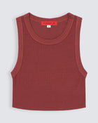 Womens cropped ribbed tank in mars red