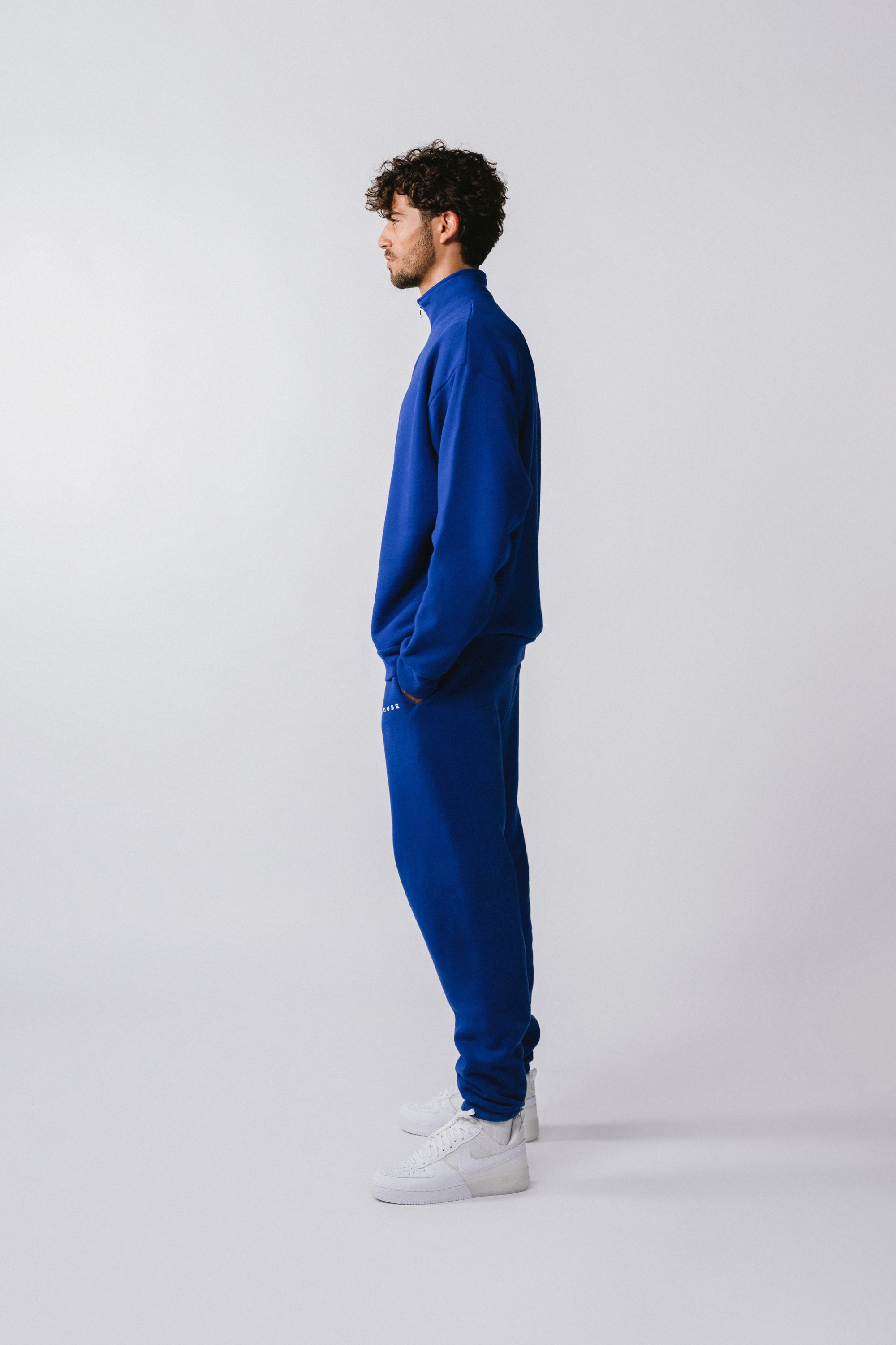 Mens Quarter Zip Sweat Top Azul