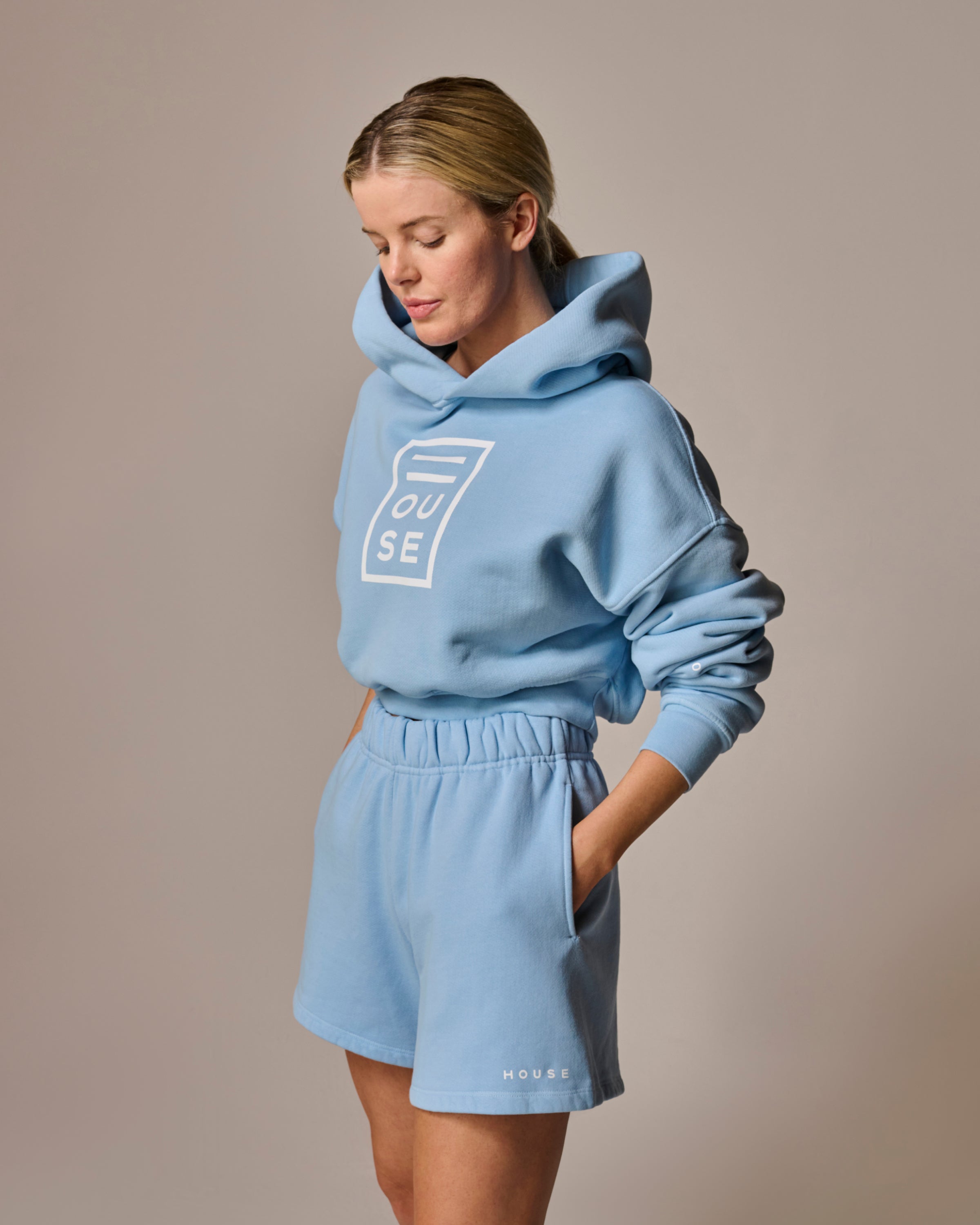 Womens Sky Blue Cropped Hoodie