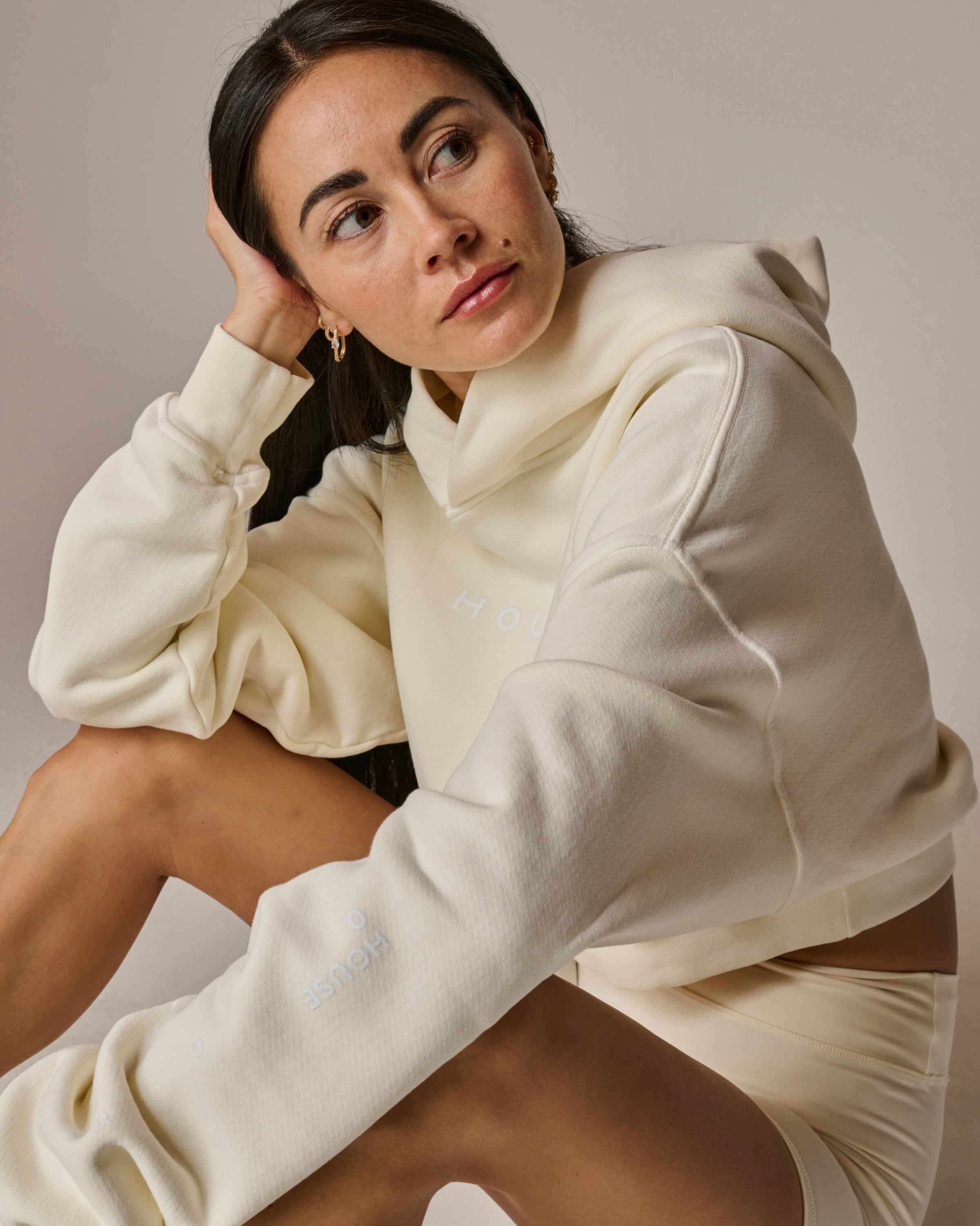 Womens Cropped Hoodie in Off White