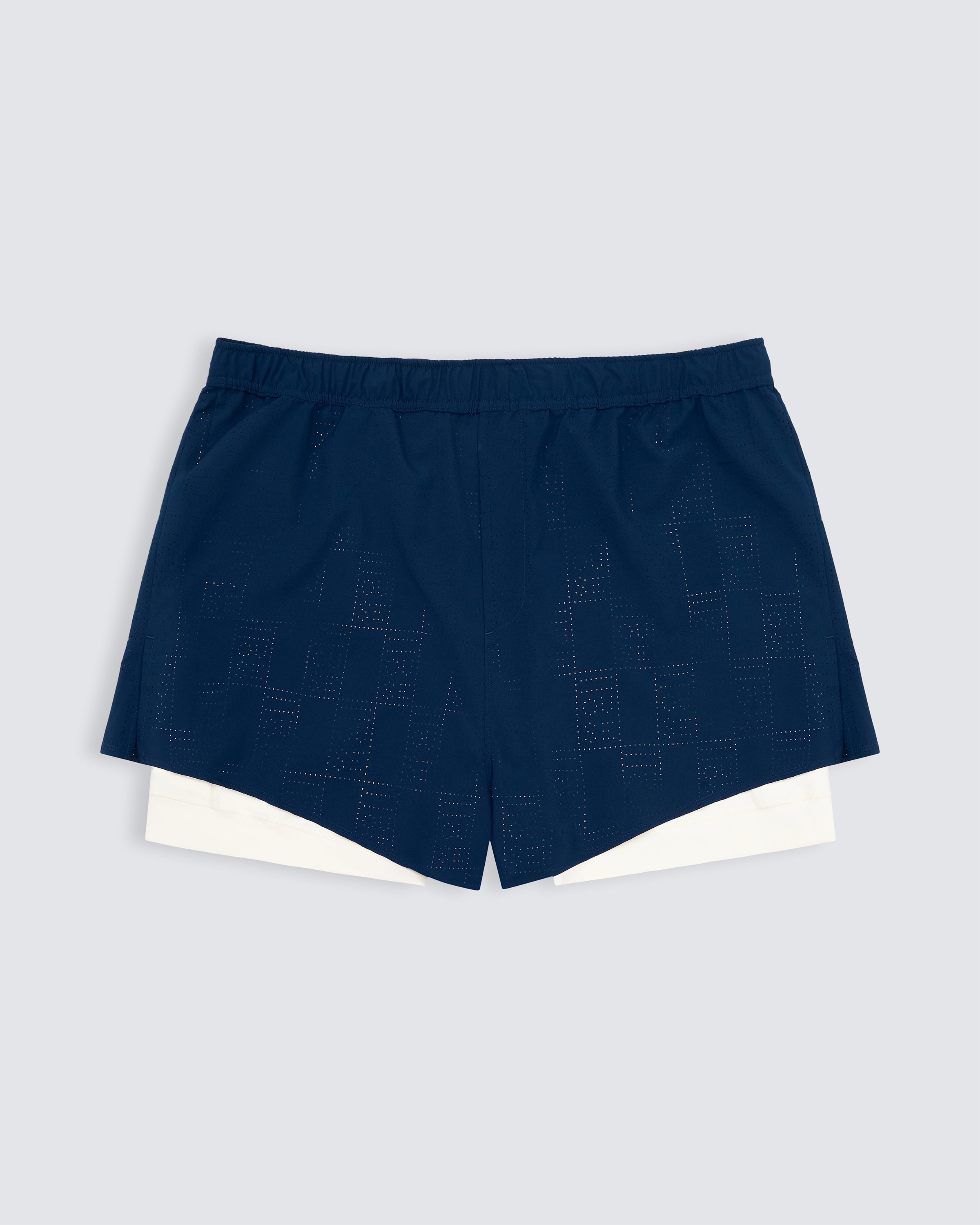 Lined sports short in navy and white