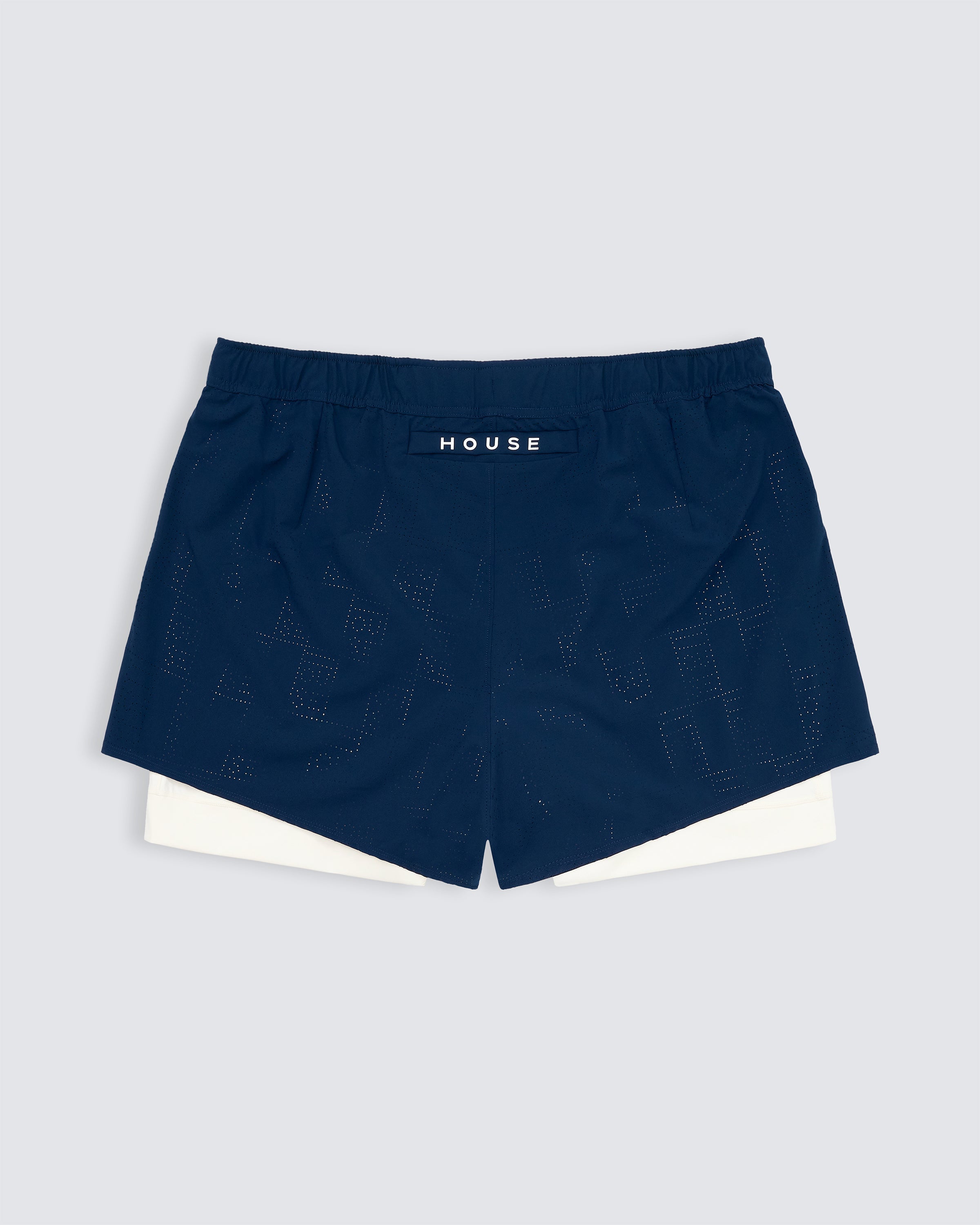 Lined sports short in navy and white
