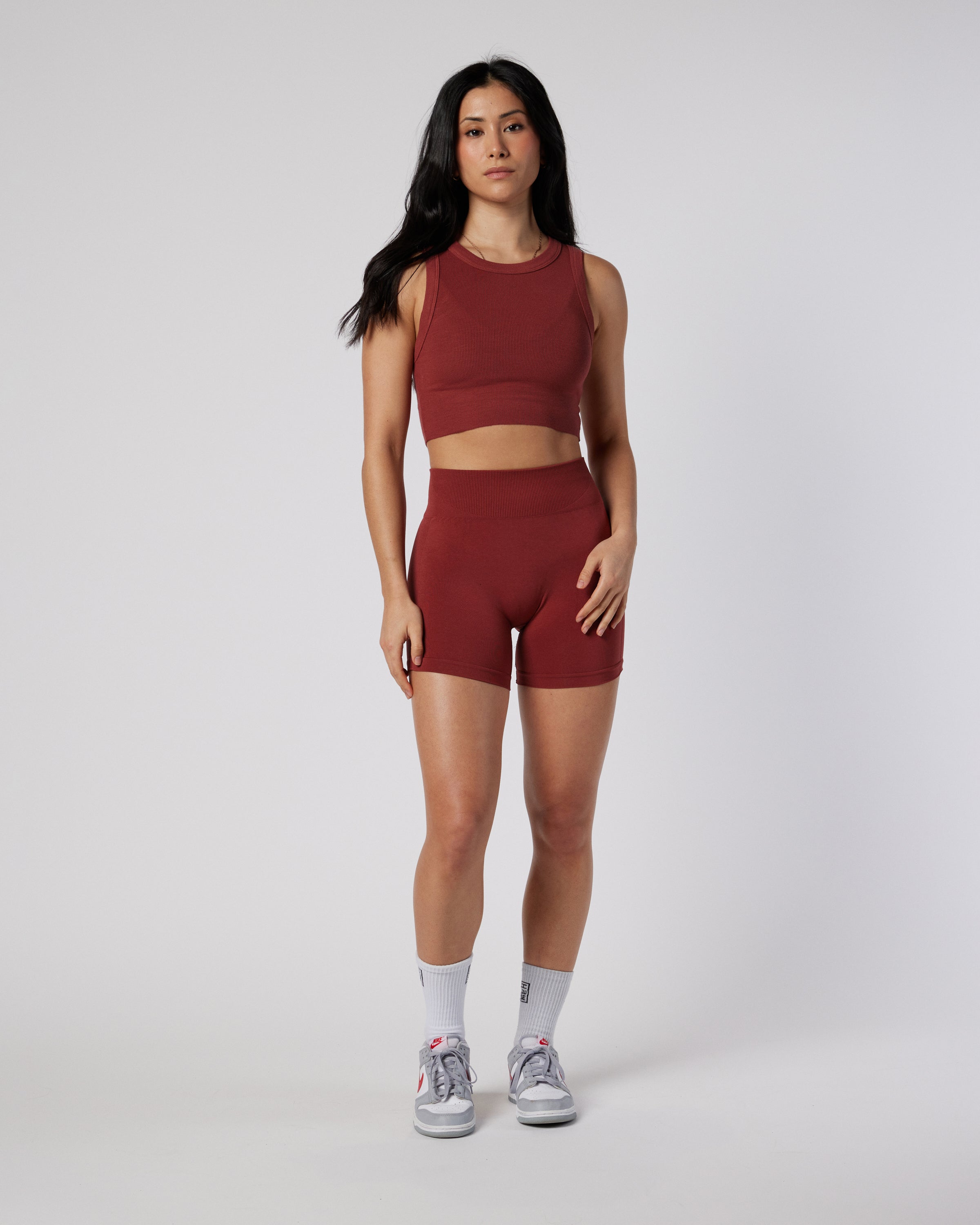 Cropped Ribbed Tank - Mars Red