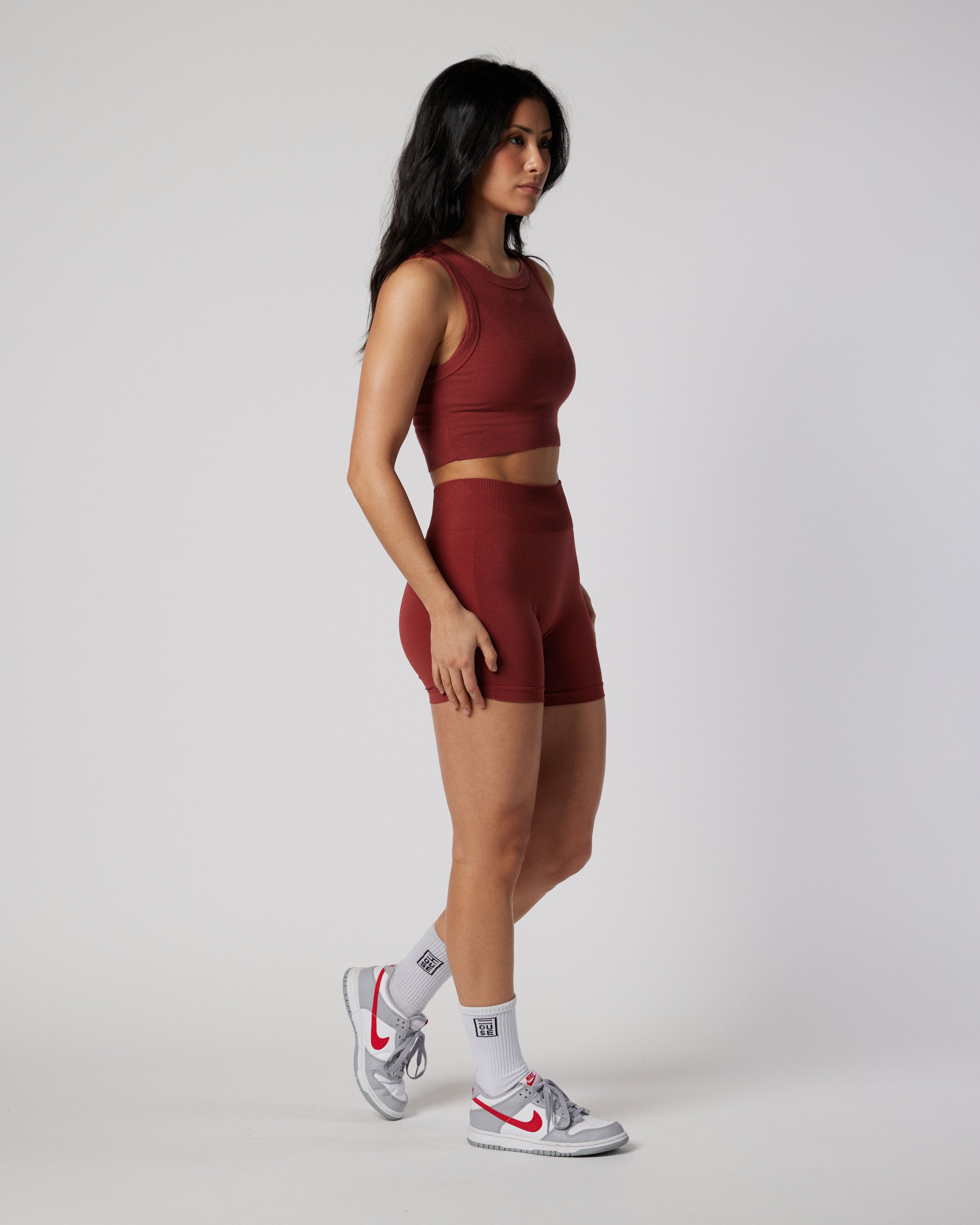 Cropped Ribbed Tank - Mars Red