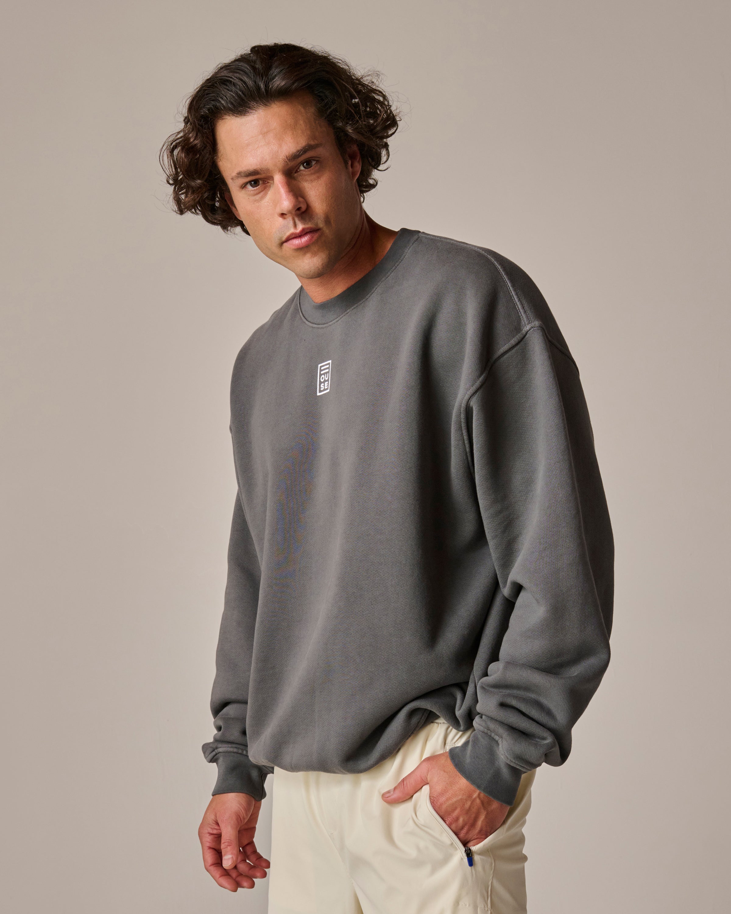 Unisex Mens Womens Crew Sweater in Dark Grey