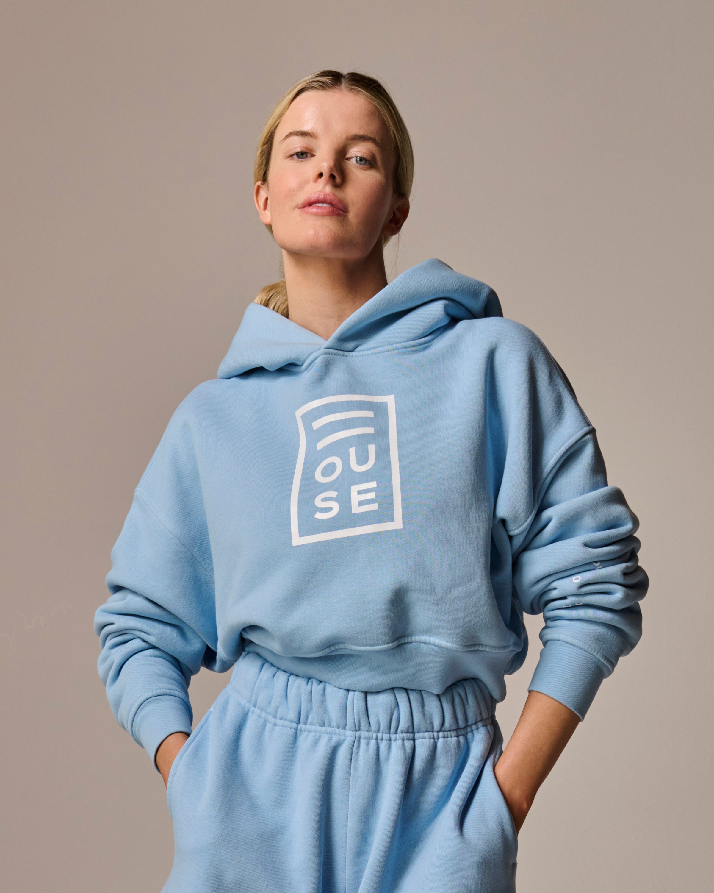 Womens Sky Blue Cropped Hoodie