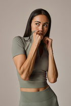 womens seamless half zip sports top in sage
