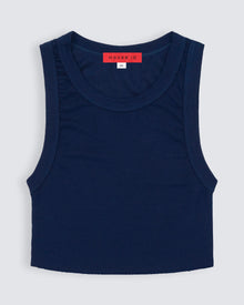 Womens cropped ribbed tank in navy