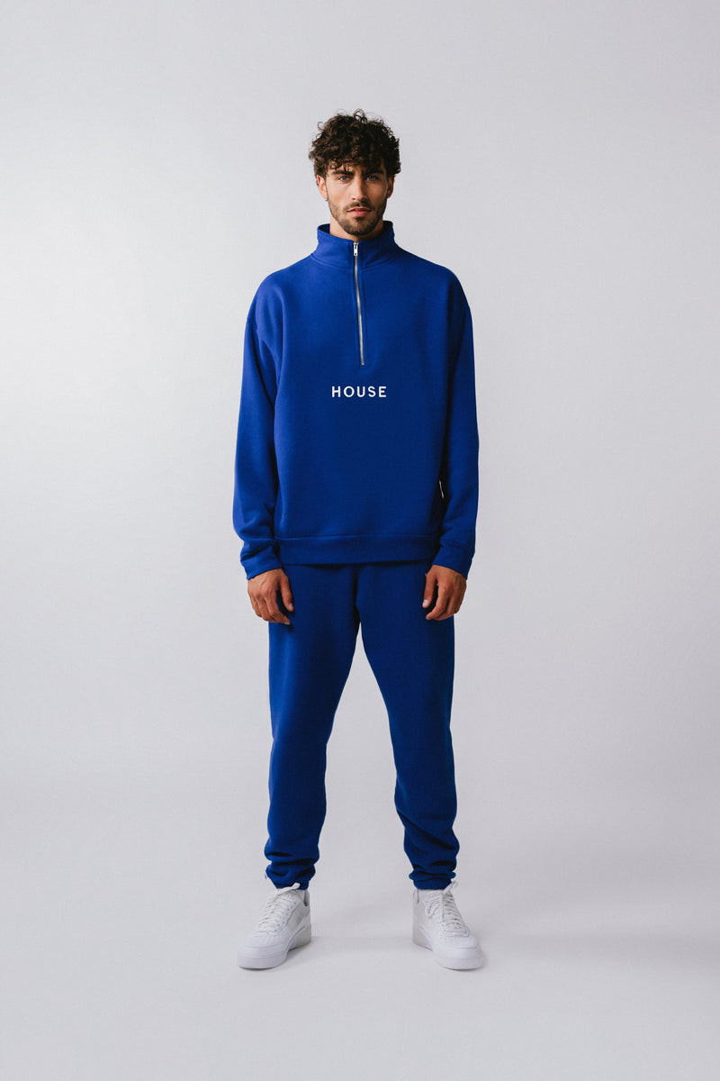 Mens Quarter Zip Sweat Top Azul