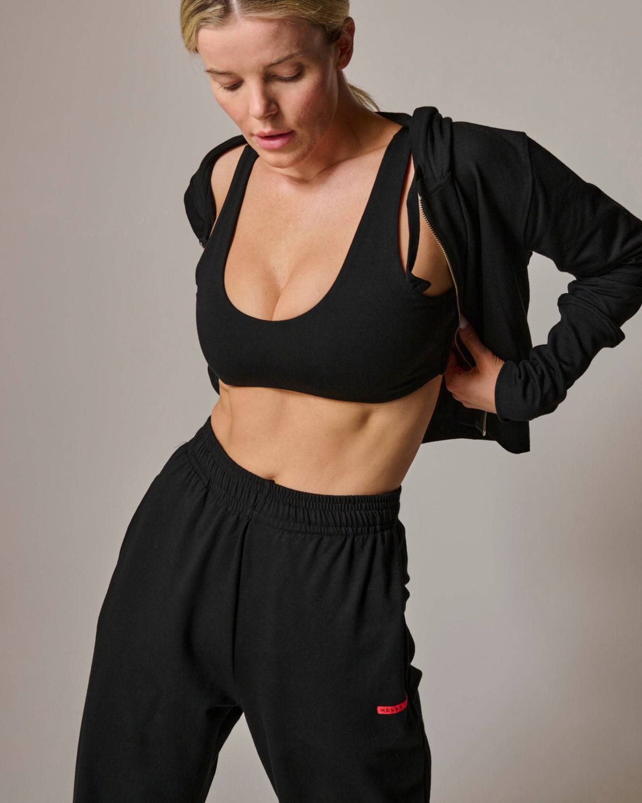 Jersey Zip Up Hoodie - Black