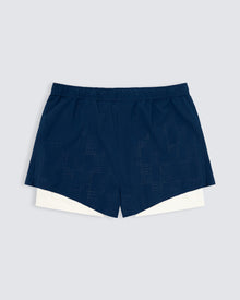 Lined sports short in navy and white