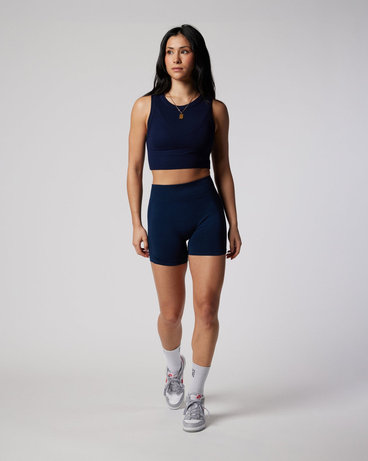 Cropped Ribbed Tank - Navy