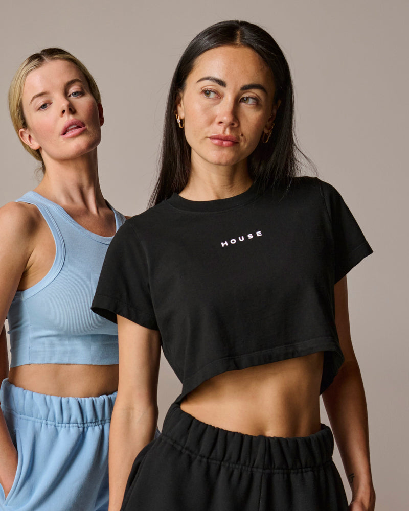 Womens cropped baby tee in black