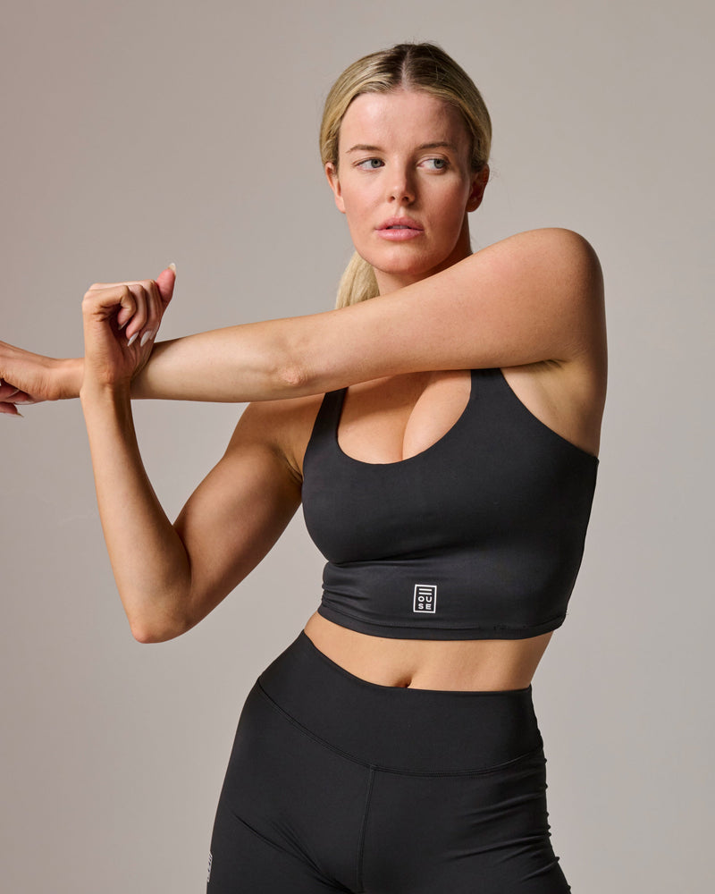 Womens Black Cropped Sports Tank