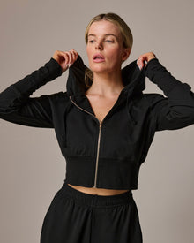 Womens Jersey Zip-up Top in Black