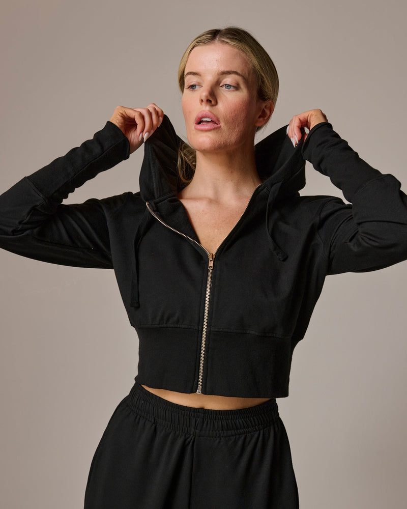 Womens Jersey Zip-up Top in Black