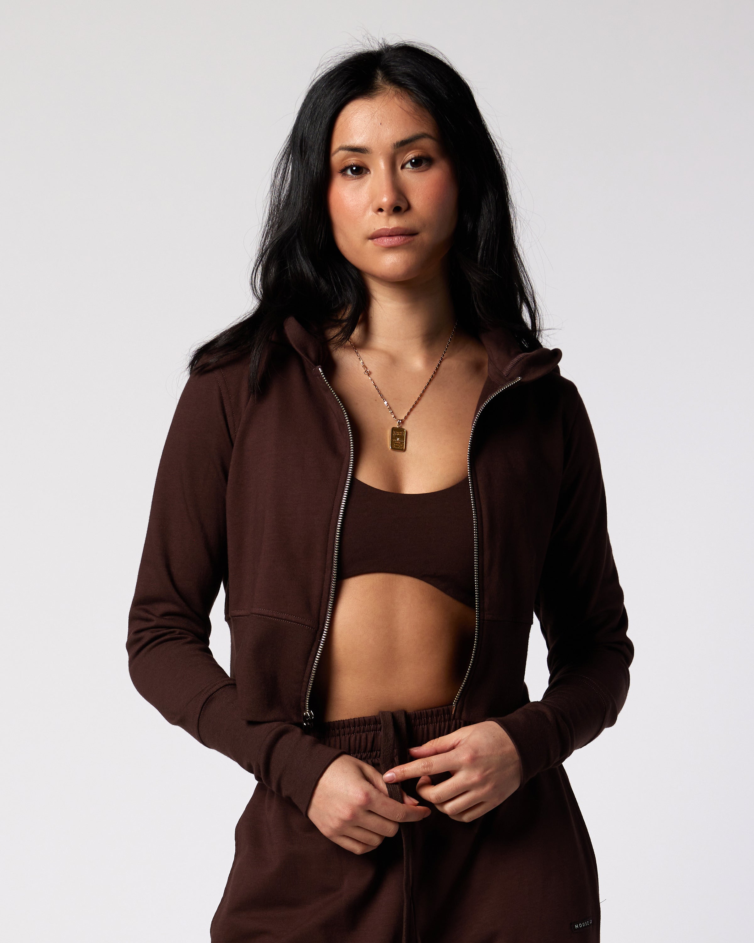 Jersey Zip Up Hoodie - Espresso