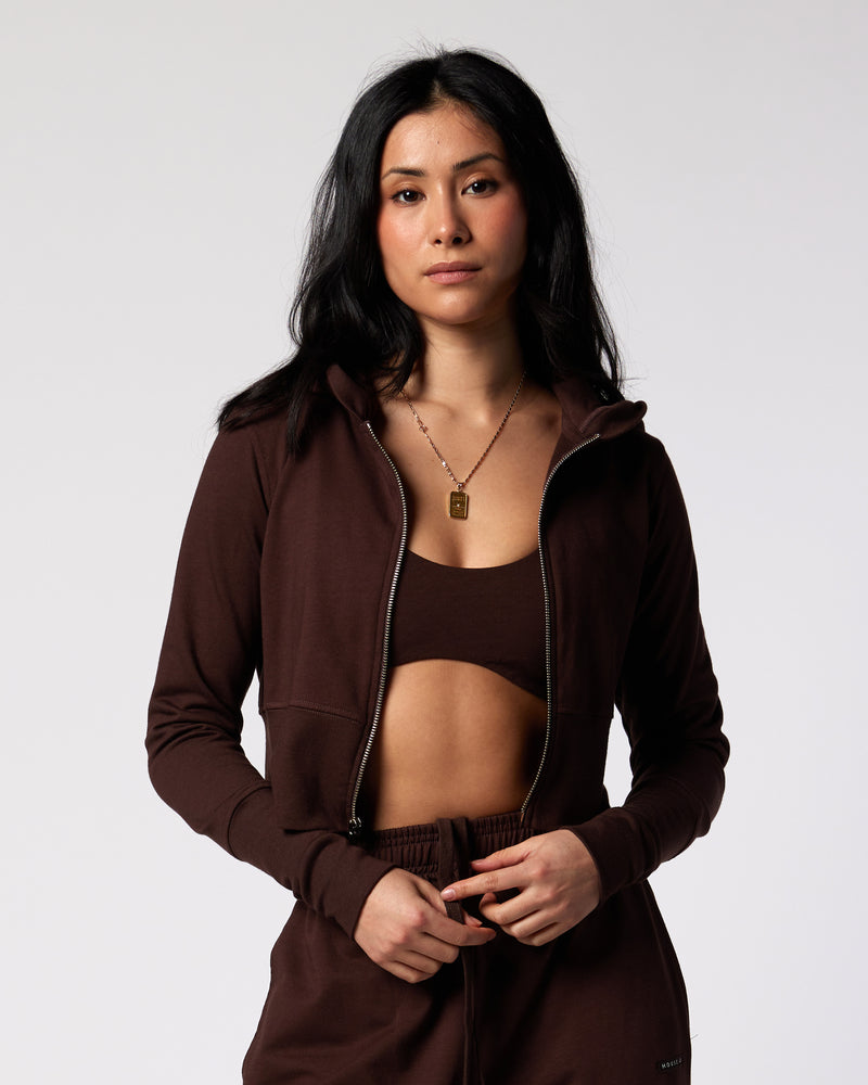 Jersey Zip Up Hoodie - Espresso